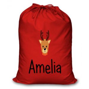 Reindeer Any Name Printed Christmas Sack