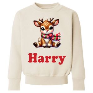 Christmas Reindeer Scarf Any Name Childrens Sweatshirt / Jumper