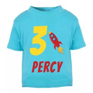 Rocket Birthday Any Name & Number Childrens Printed T-Shirt