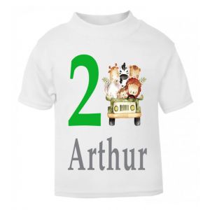 Safari Animals Jeep Birthday Any Name & Number Childrens Printed T-Shirt