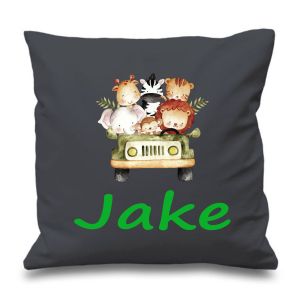 Safari Animals Jeep Any Name Printed Cushion