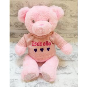 Baby Girl Pink Keel Toys Eco Teddy Bear with Knitted Jumper