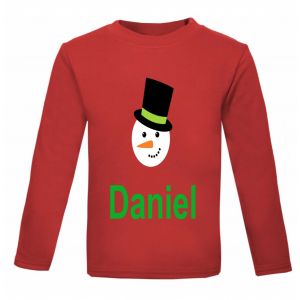 Christmas Snowman Any Name Childrens Printed T-Shirt