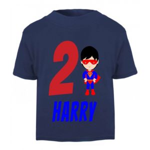 Superhero Boy Birthday Any Name & Number Childrens Printed T-Shirt