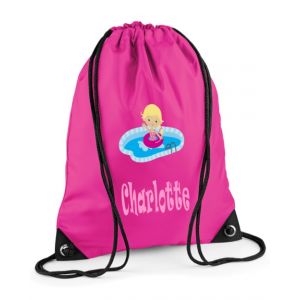 Swimming Girl Any Name Drawstring Bag