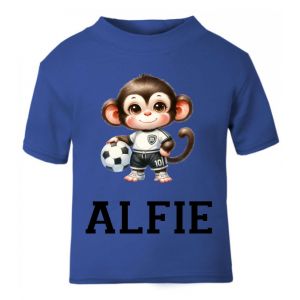 Monkey Footballer Any Name Childrens Printed T-Shirt
