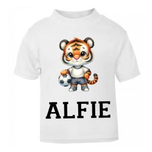 Tiger Footballer Any Name Childrens Printed T-Shirt