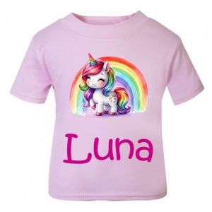Unicorn Rainbow Any Name Childrens Printed T-Shirt