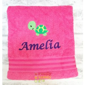 Name + Tortoise Embroidered Design Bath Towel