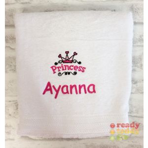 Name + Princess Logo Embroidered Design Bath Towel