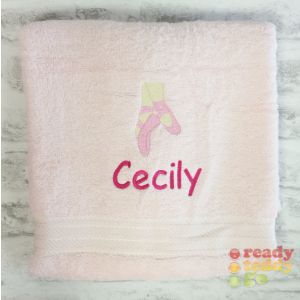 Name + Ballet Slippers Embroidered Design Bath Towel