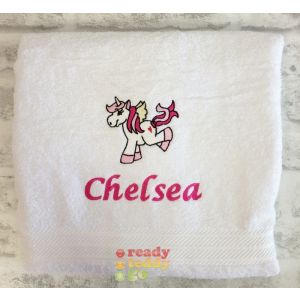 Name + Unicorn Embroidered Design Bath Towel