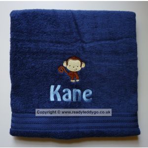 Name + Monkey Embroidered Design Bath Towel