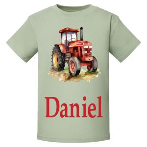 Red Tractor Watercolour Any Name Childrens Printed T-Shirt