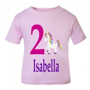 Unicorn Birthday Any Name & Number Childrens Printed T-Shirt