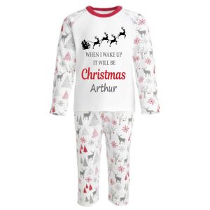 When I Wake Up It Will Be Christmas Santa Sleigh Silhouette Any Name Childrens Pyjamas