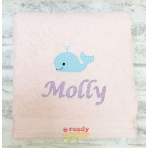 Name + Whale Embroidered Design Bath Towel