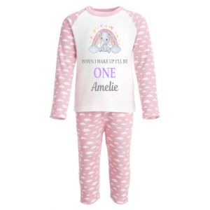 When I Wake Up I'll Be Any Age + Name Elephant Rainbow Cloud Childrens Pyjamas