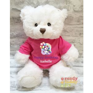 Unicorn Balloons + Any Name / Text Large Harry White Teddy Bear