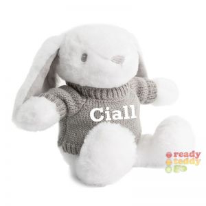 White Bunny Rabbit wearing grey Knitted Jumper