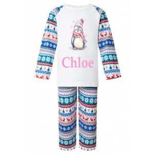 Winter Penguin Watercolour Christmas Any Name Childrens Pyjamas