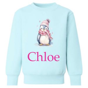 Winter Penguin Watercolour Christmas Any Name Childrens Sweatshirt / Jumper
