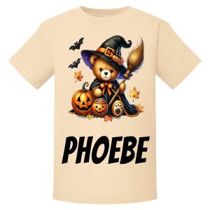 Halloween Witch Bear Any Name Childrens Printed T-Shirt